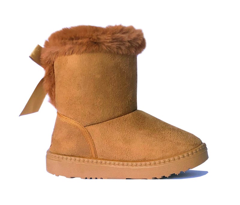 REDVOLUTION Kid Boots Toddler Girls Cute Butterfly Bow Snow Boot (375 camel, small kid 12) - Image 1